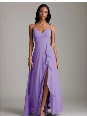 Azazie Naeem Tahiti A-Line V-Neck Ruffle Chiffon Dress Size 14